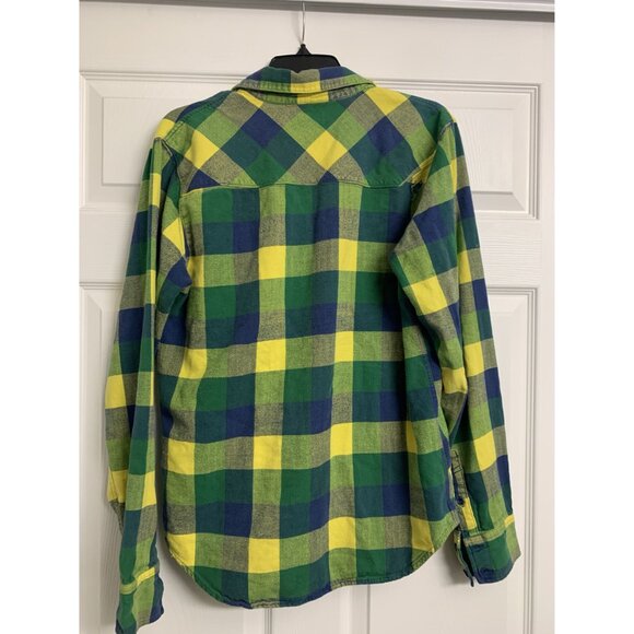 Fox Racing Green Yellow Plaid Flannel Button up Shirt Size M - Picture 2 of 5